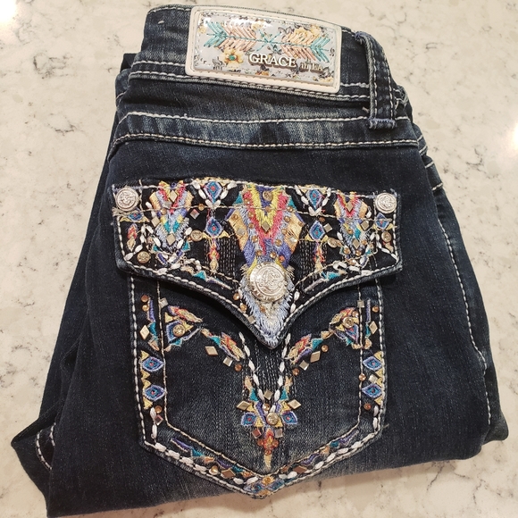 Grace Denim - Grace In LA Easy Fit Embellished Jean's Sz. 26 EUC